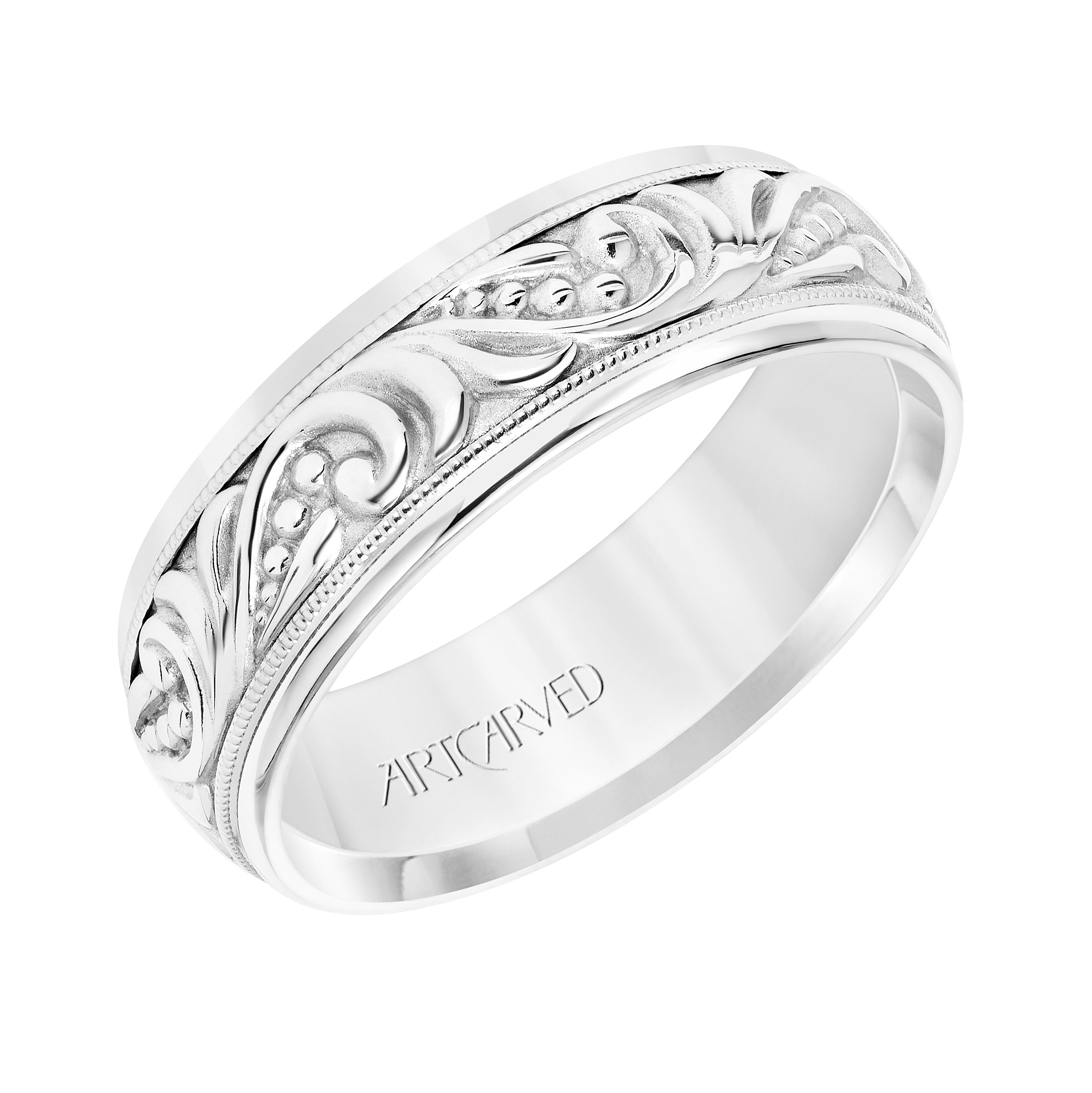 ArtCarved Plain White  Gold  Mens Wedding  bands  Designer  