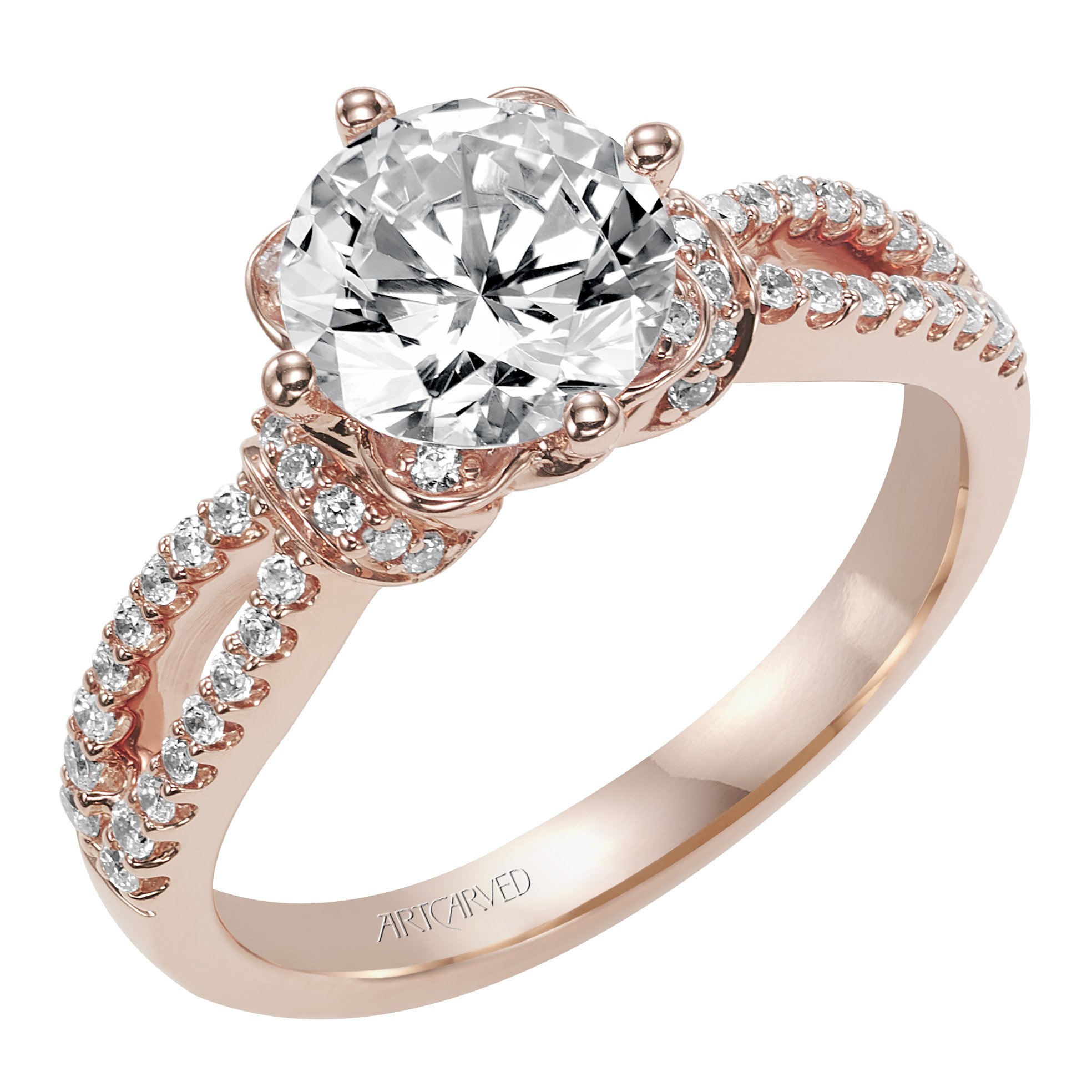 ArtCarved Split Shank Rose Gold Diamond Engagement Ring. Diamond ...