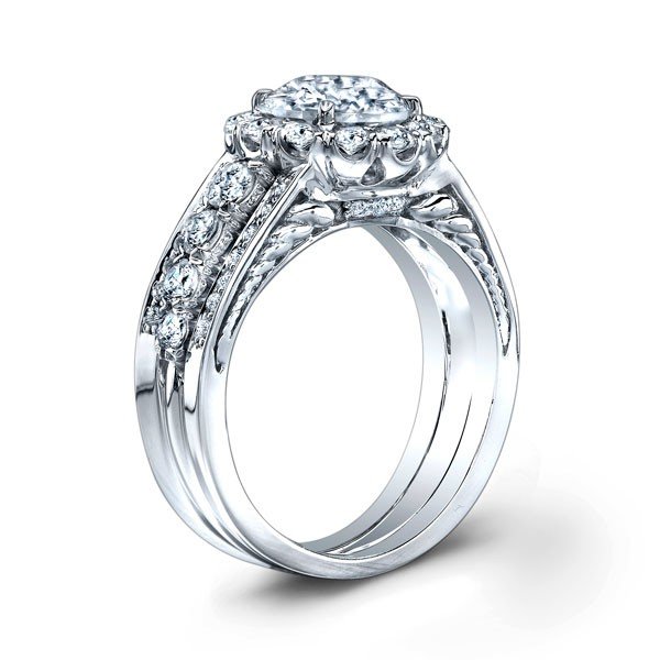 Christopher Designs Halo 18K - White Gold Diamond Engagement Ring ...