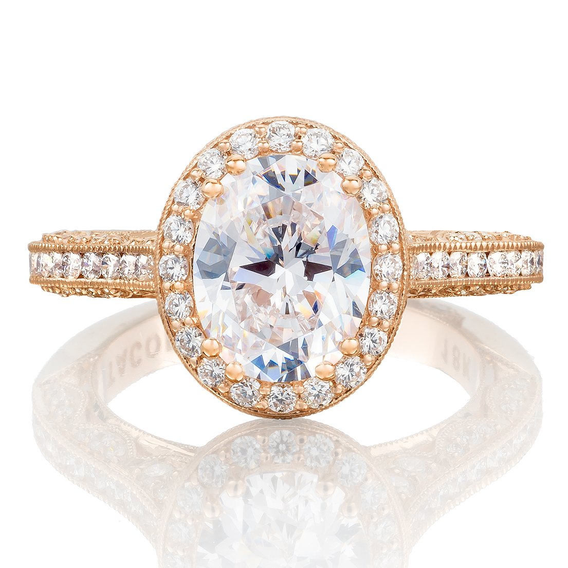 Tacori Halo 18K Rose Gold Diamond Engagement Ring. Designer