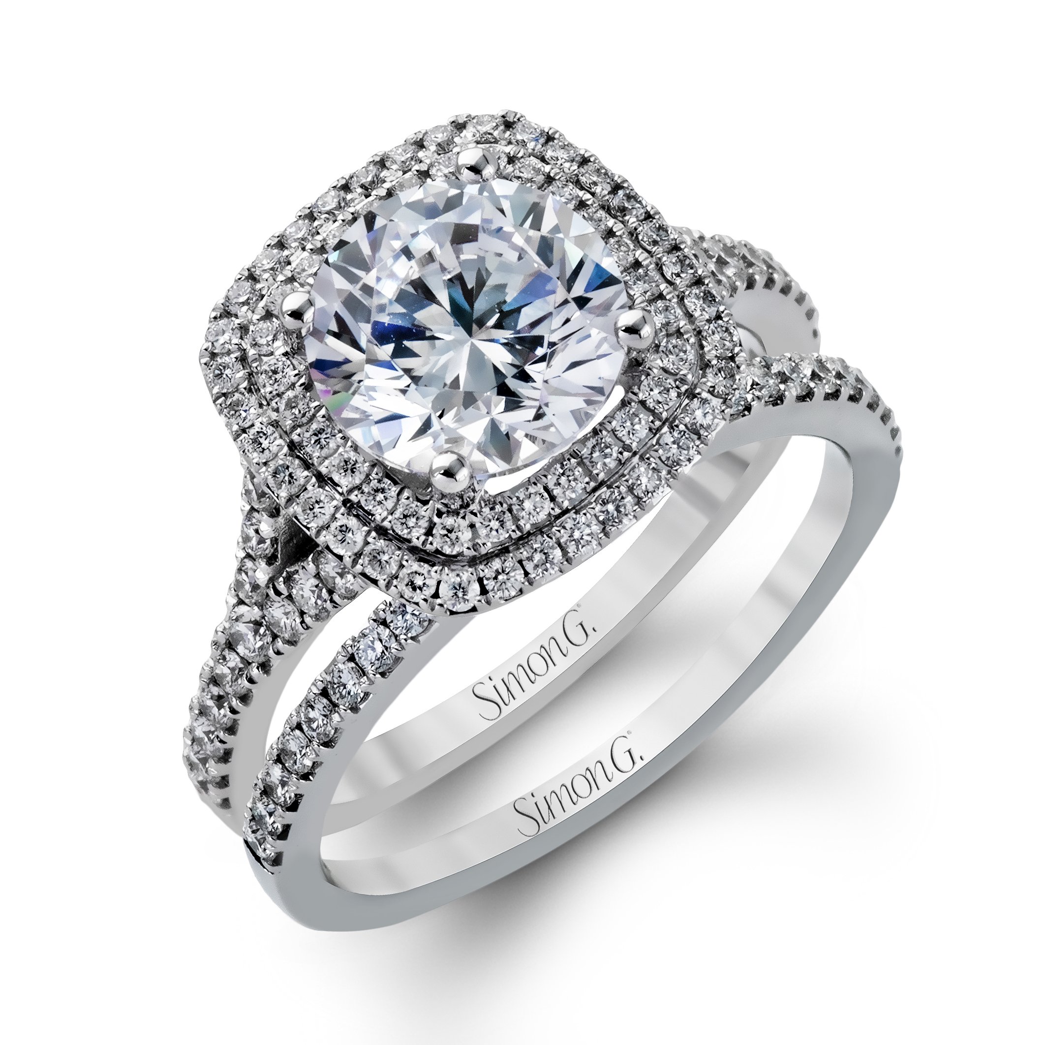 Double Halo Round Diamond Ring. Bridal Set. Engagement Ring. Anniversary  Gift. - Etsy