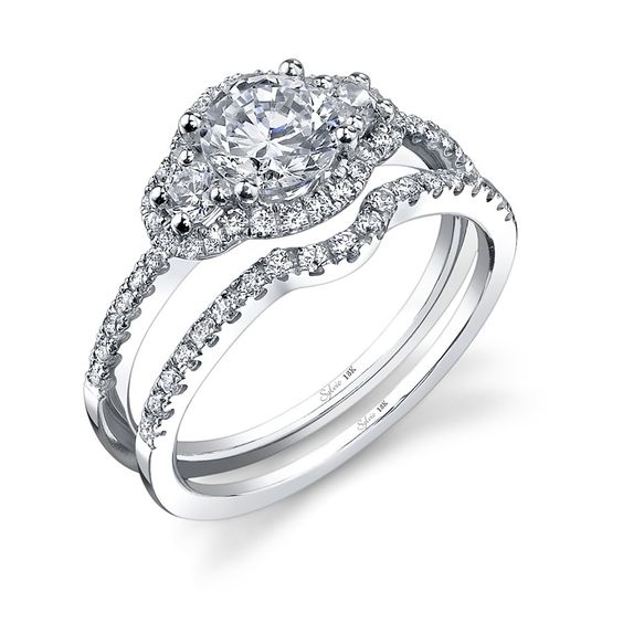Sylvie Collection Three Stone White Gold Diamond Engagement Ring ...