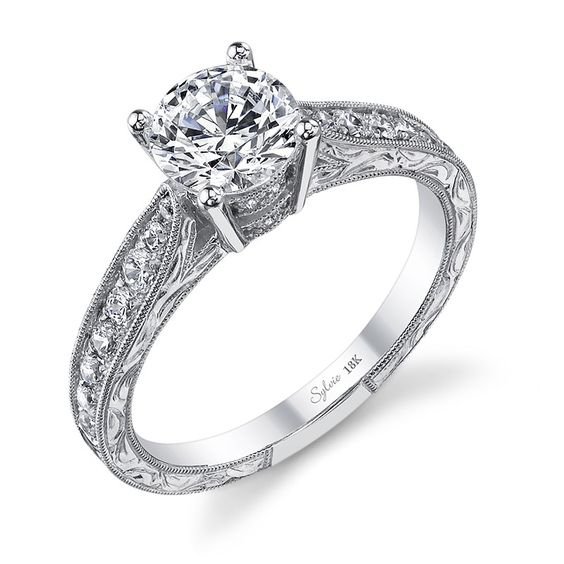 Sylvie Collection Side Stone Pave Set White Gold Diamond Engagement ...