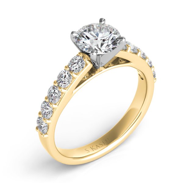 18K White Gold White Enamel Double Row Diamond Ring - BLR-026WEWD18W